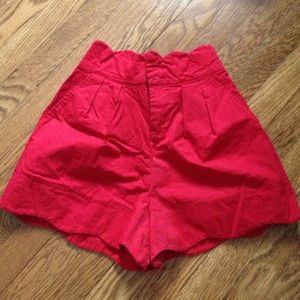 High waisted red scalloped shorts