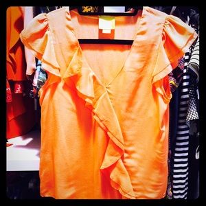 Anthropologie ruffled coral top Anthropologie ruffled coral top