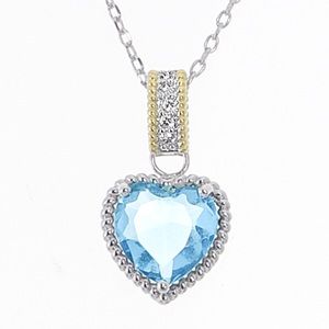 Heart Shaped Swiss Blue Topaz, clear CZ Necklace