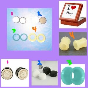 stretched ear plugs bundle~silicone,wood,acrylic