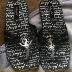 Black and silver Baby phat thong sandals
