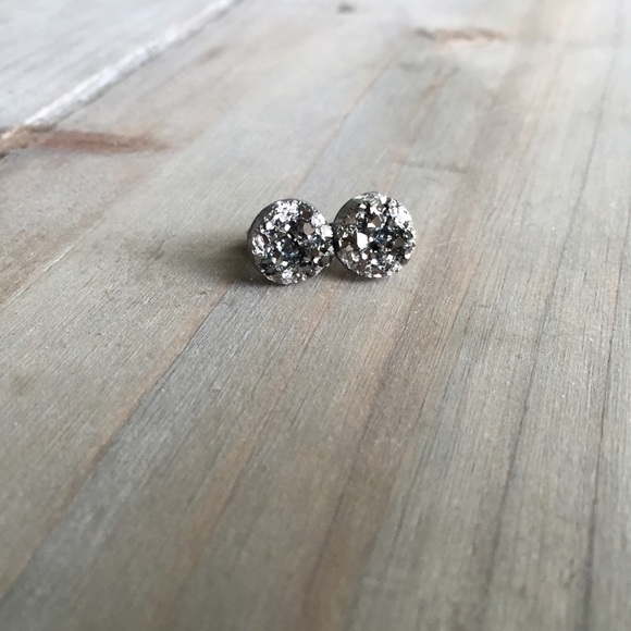 NEW | Gunmetal Black Druzy Style Earrings - 10mm