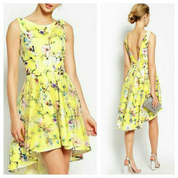 yellow floral high low dress