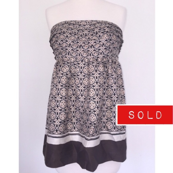 BR 100% silk zip-up strapless blouse
