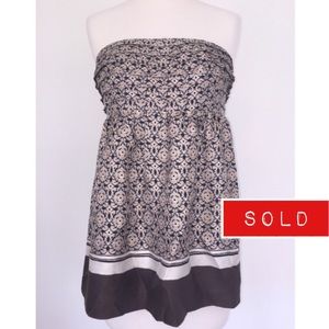 BR 100% silk zip-up strapless blouse