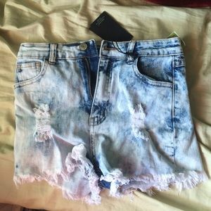 Acid wash, high waisted denim shorts