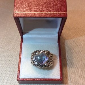 Beautiful Heavy Sterling Silver Abalone Ring Sz6