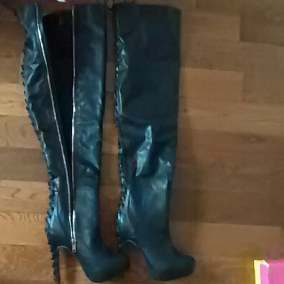 Zip up thigh high boots