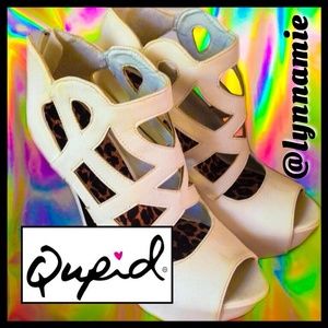 Qupid white open toe, cut out booties