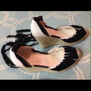 Black lace up wedges