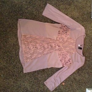 BKE boutique cross lace and sheer shirt