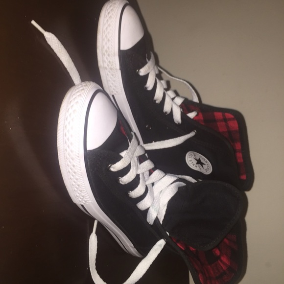 Hightop/ foldover black and plaid converse - Picture 2 of 4