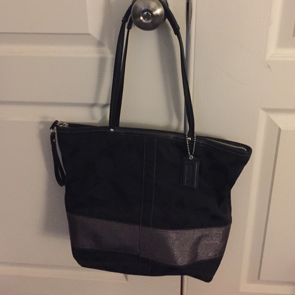 Large Black Coach bag with charcoal stripe - Picture 1 of 1