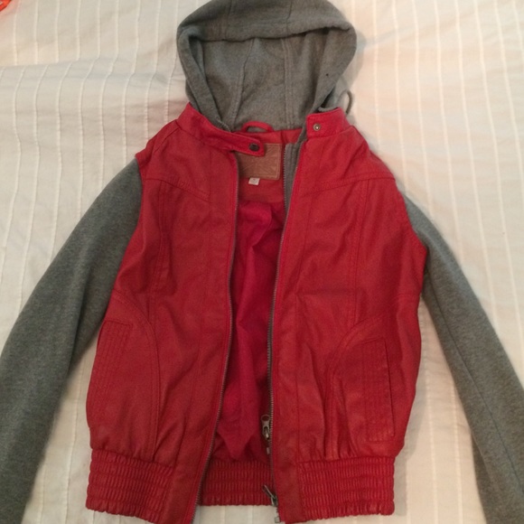 Red faux leather jacket