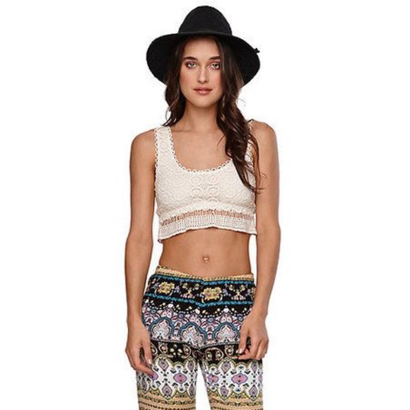 LA hearts beige crochet crop top bustier