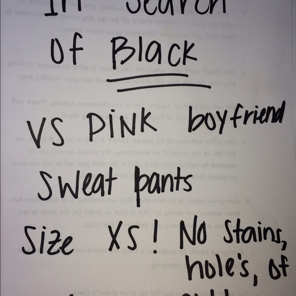 In search of black vs pink boyfriend sweat pants.