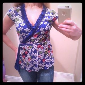 Anthropologie Blue poppy Wrap side-tie Top XS 2 0