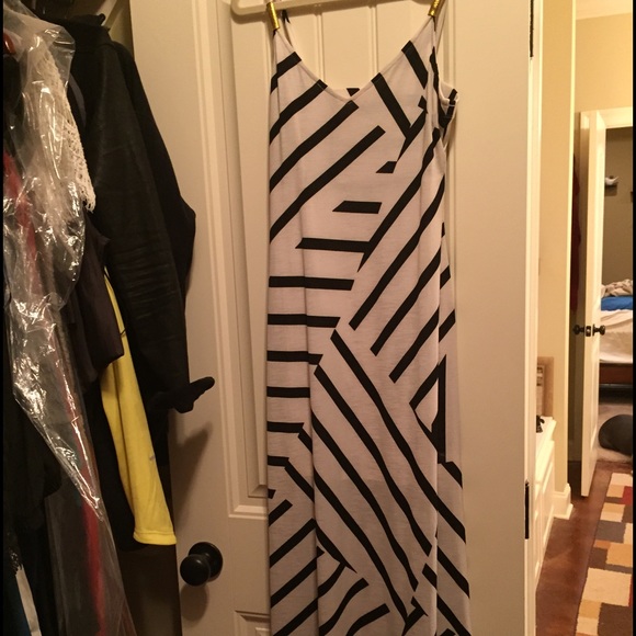 Long black and white striped dress
