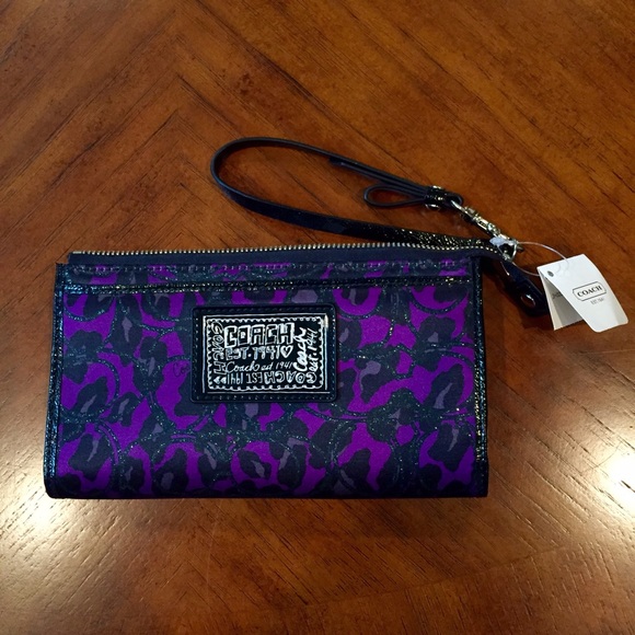 COACH Poppy Purple Leopard Print Wristlet