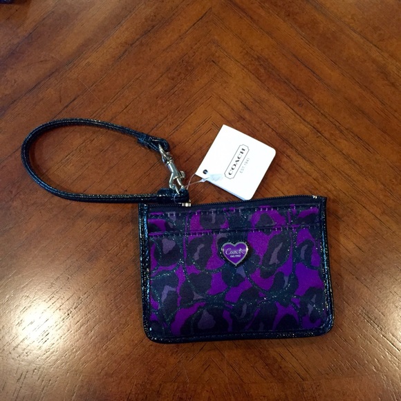 COACH Poppy Purple Leopard Card Wristlet