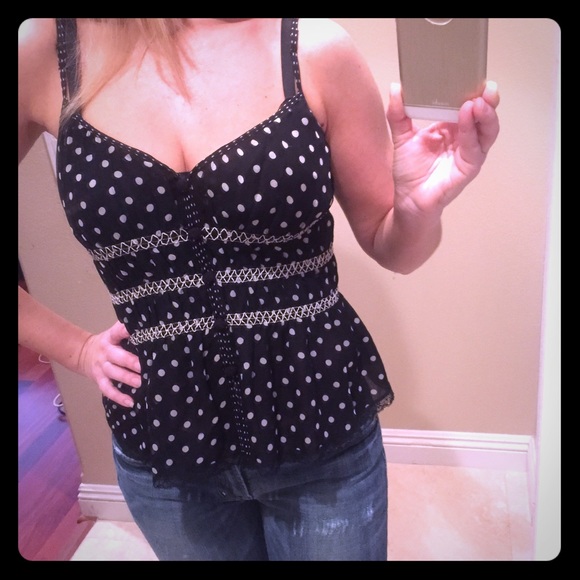 Anthropologie Silk gathered Polka Dot tank top  S