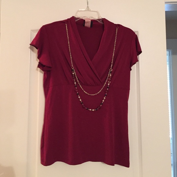 Burgundy top with attached "necklace" look