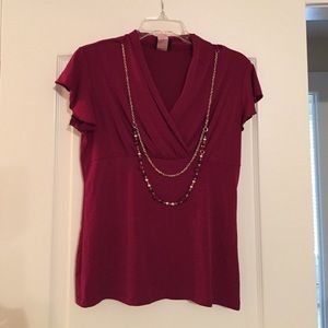 Burgundy top with attached "necklace" look