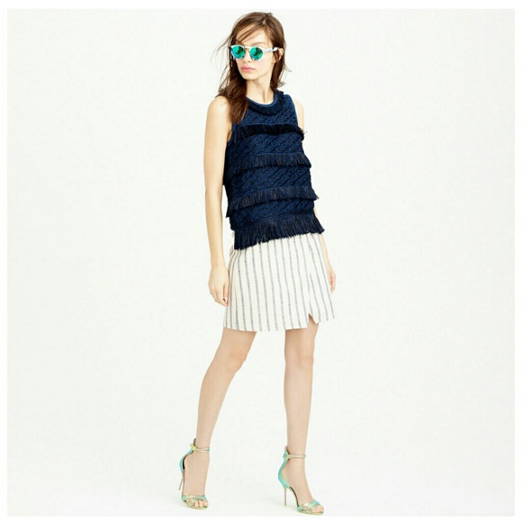 NEW J.Crew linen crossover wrap skirt stripe cream - Picture 1 of 3