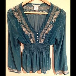 100% Silk Top Embroidered in Silk Metallic Thread