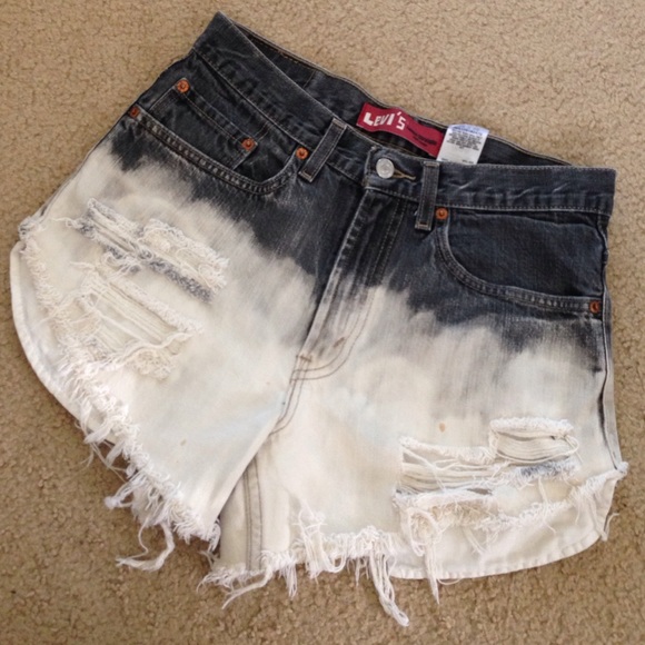 Levi's Pants - Distressed and dip dyed high waisted shorts