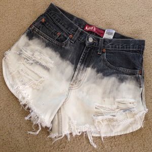 Distressed and dip dyed high waisted shorts
