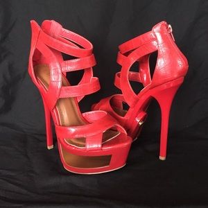 Red caged platform heels