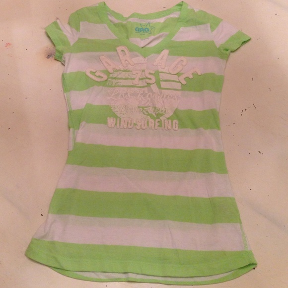 Garage Neon Green and White Striped T-Shirt