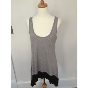 Long Grey Tank Top with Black Sequined Trim