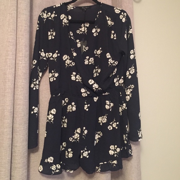Navy and white floral romper