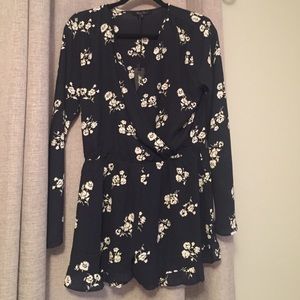 Navy and white floral romper