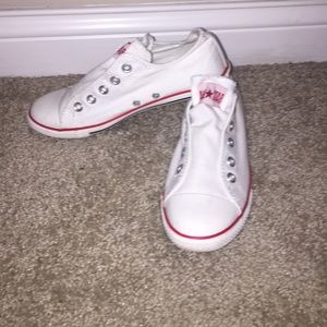 All white Converse all stars slip ons