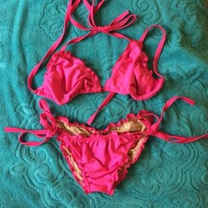 Hot pink satin scrunch butt bikini! Size medium