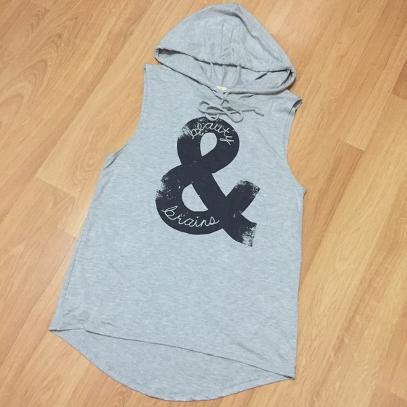 ❌Bundled❌Beauty & Brains Gray Sleeveless Hooded T - Picture 4 of 4