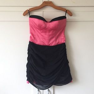 Black/Hot Pink strapless mini dress