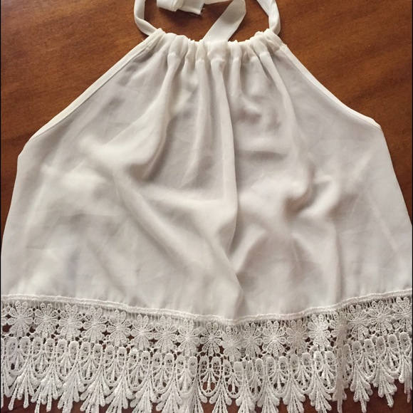 White lacy crop top