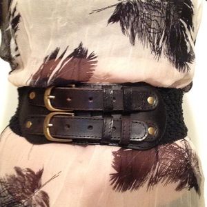 Leather and Stretch Crochet Waist Belt