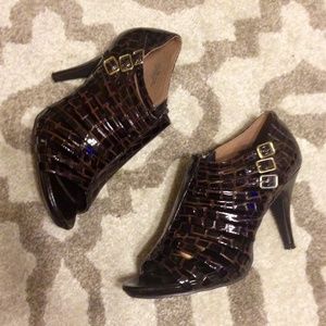 Dark Brown Alligator Print Open Toed Heels