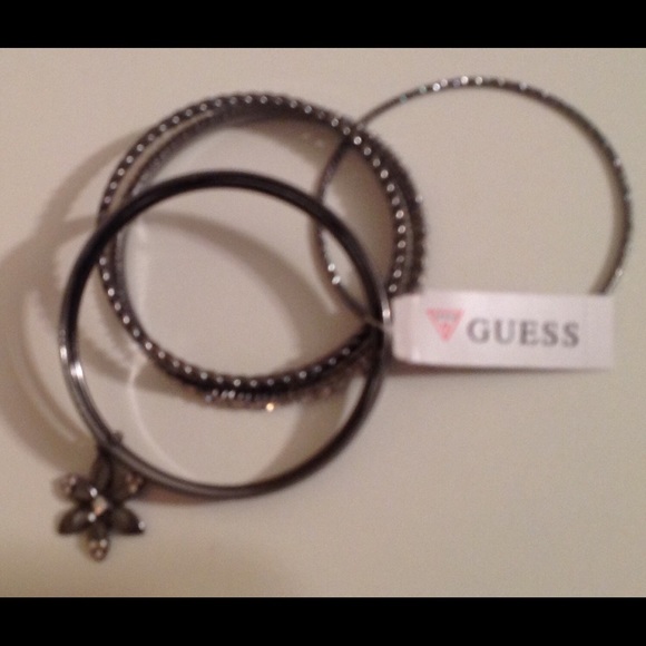 Guess faux hematite bangle set