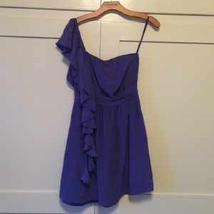 Bebe Periwinkle silk/chiffon one shoulder dress