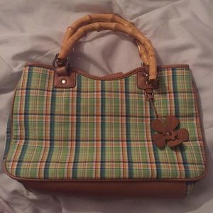 Green Plaid Purse With Bamboo Straps