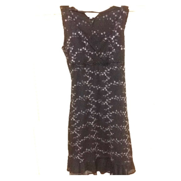 Black dress with purple flowers