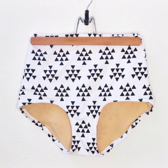 Black and white triangle high waist bikini bottoms