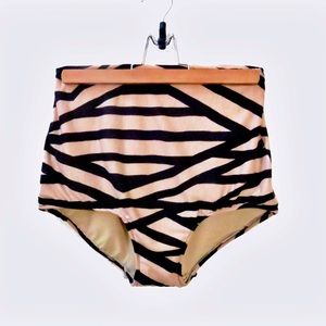 Beige and black striped high waist bikini bottoms