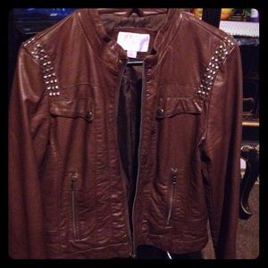 Xhilaration Brown Leather Jacket w/ studs